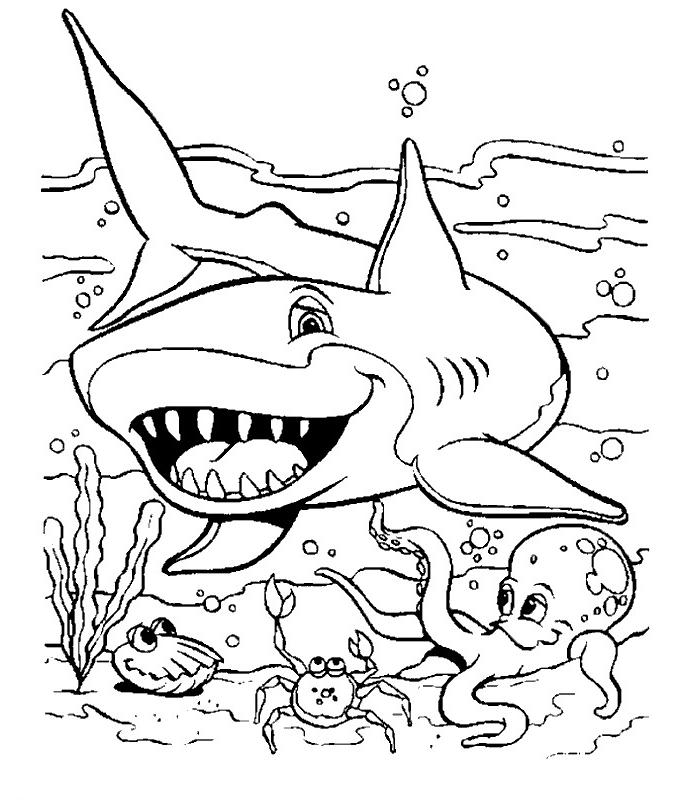 Coloriage d'un requin évoluant dans un océan paisible