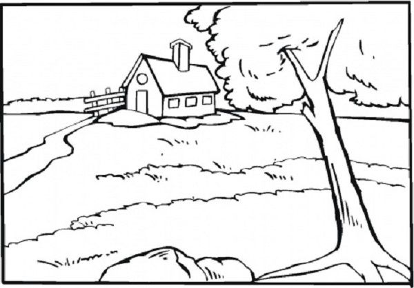 Coloriage d'une rivière paisible entourée de verdure