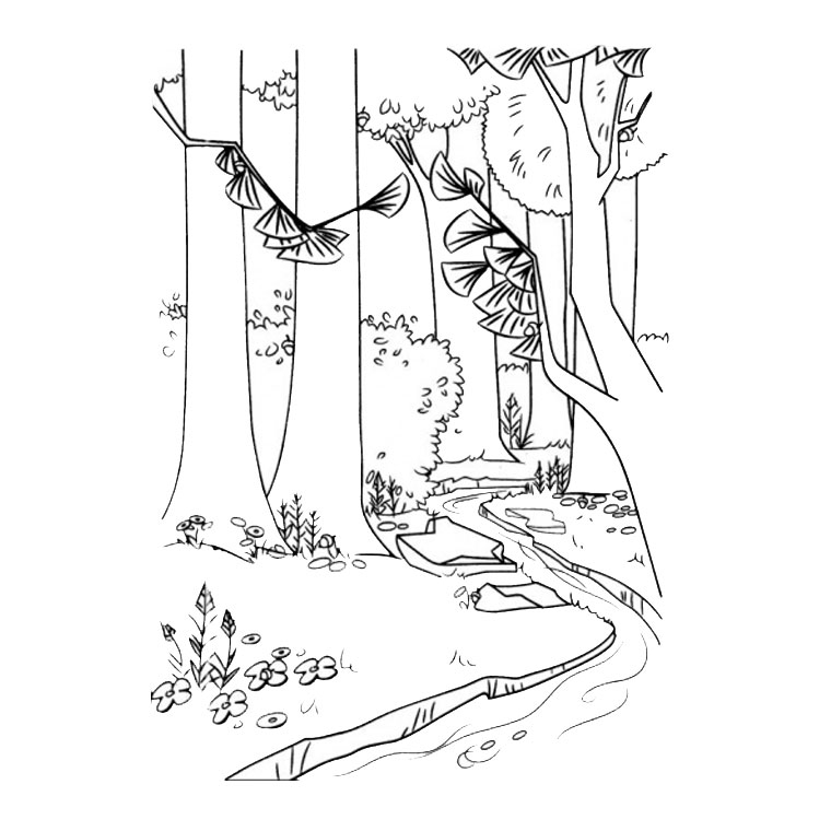Un ruisseau paisible bordé d'arbres et de rochers