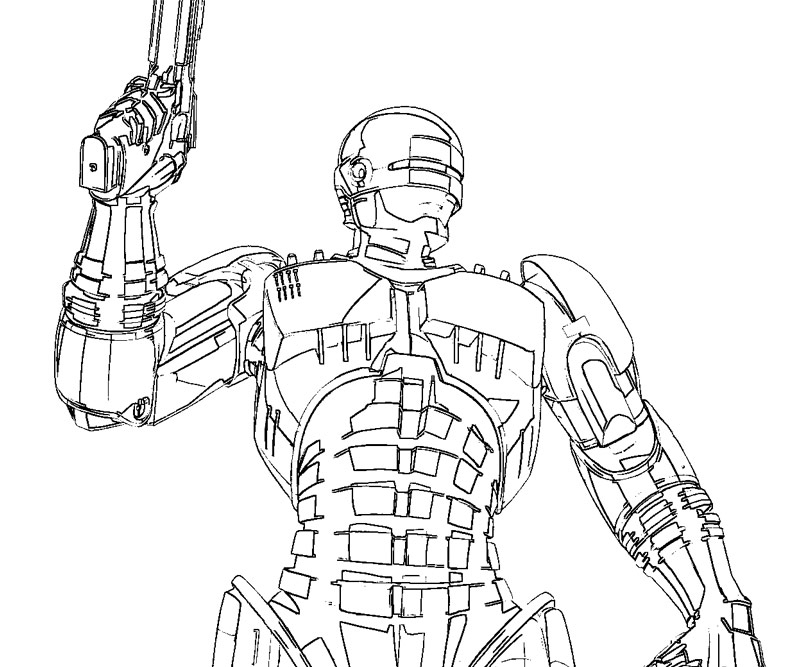 Robocop en pleine action dans une ville futuriste