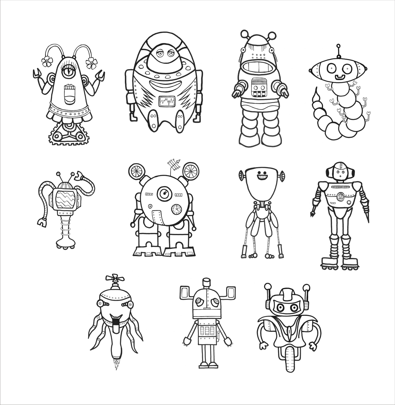 Coloriage d'un robot amusant avec des éléments futuristes