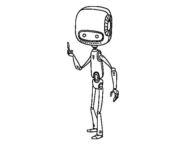 Un robot souriant en pleine aventure dans un décor futuriste