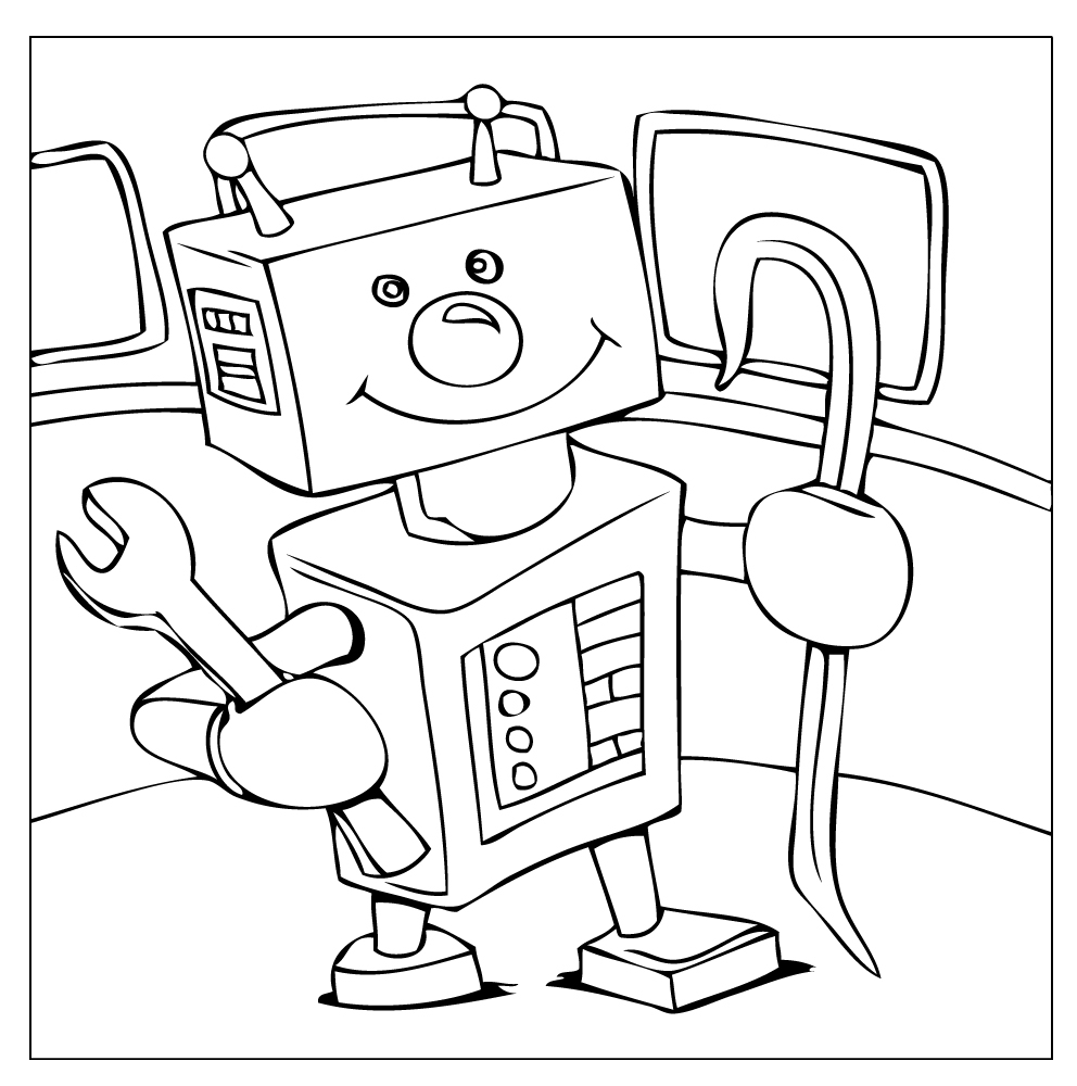 Un robot souriant dans un paysage futuriste