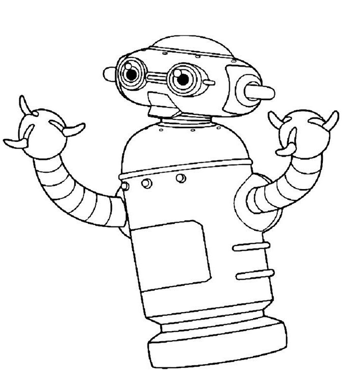 Un robot souriant en pleine exploration dans un monde futuriste