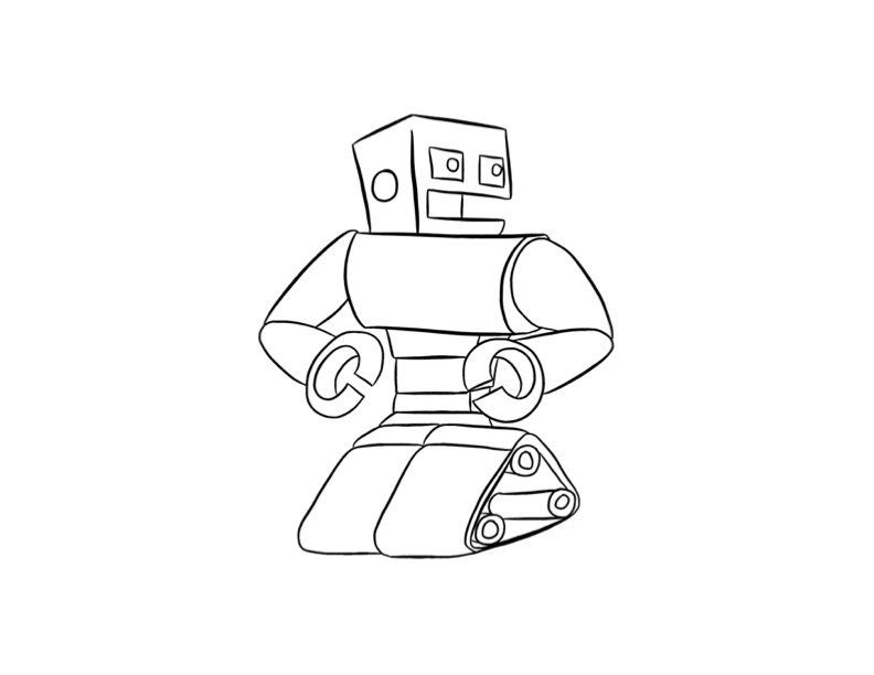 Un robot souriant sur fond de paysage futuriste