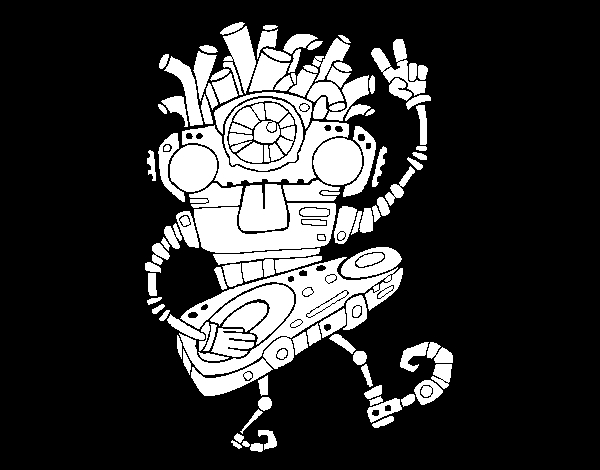 Coloriage d'un robot joyeux sous un ciel étoilé