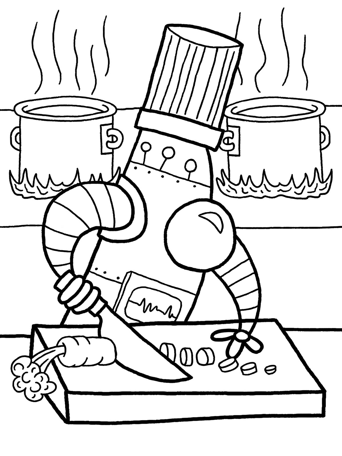 Coloriage d'un robot amusant en pleine action dans un décor futuriste