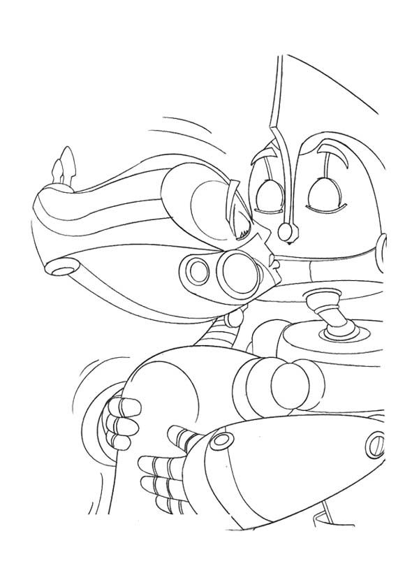 Coloriage d'un robot sympathique en pleine action