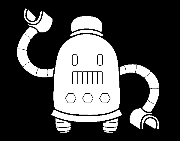 Un robot souriant prêt à l'action dans un décor futuriste Un robot souriant prêt à l'action dans un décor futuriste