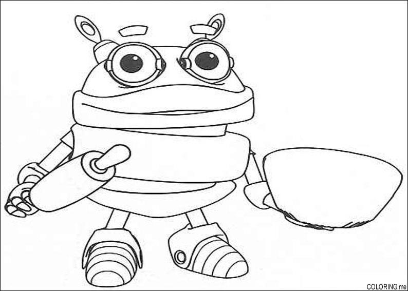 Coloriage d'un robot en pleine activité avec un décor futuriste