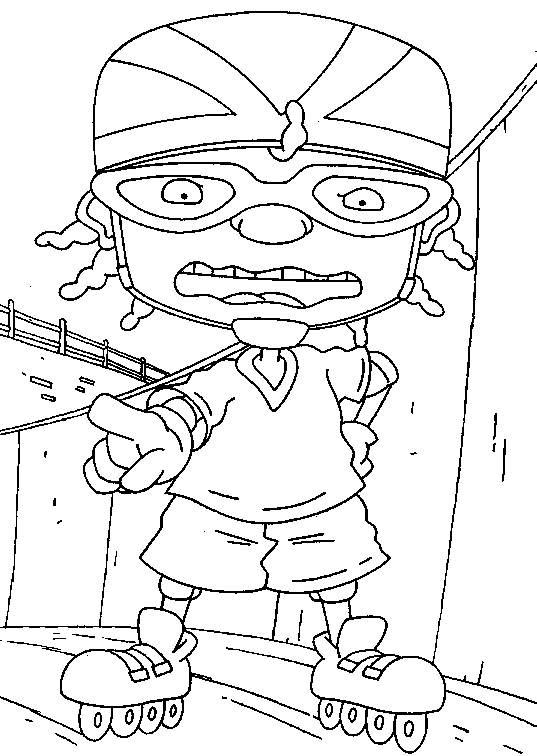 Scène de coloriage de personnages de Rocket Power en pleine action sur leurs planches à roulettes