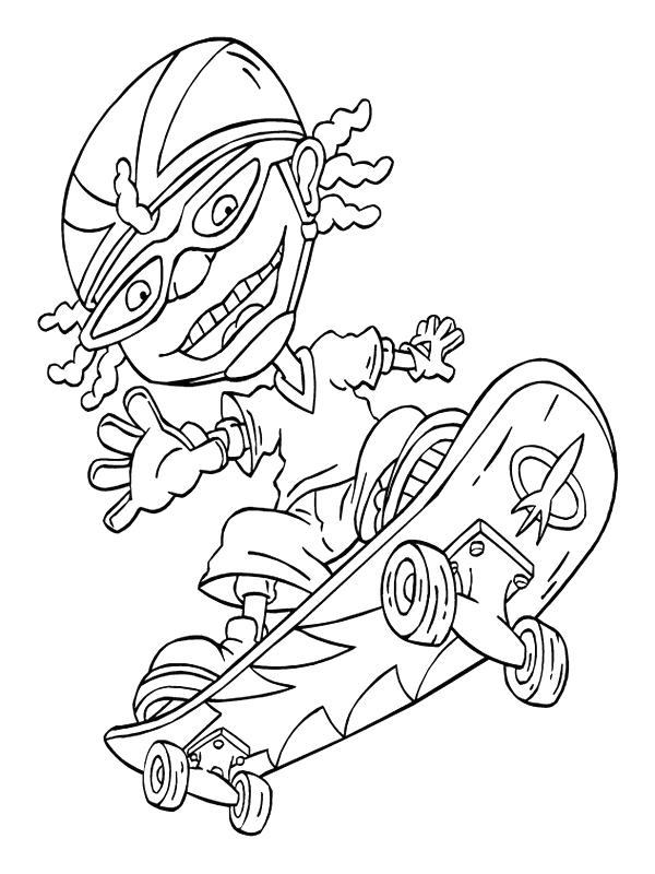 Un personnage de Rocket Power en pleine action sur sa planche à roulettes