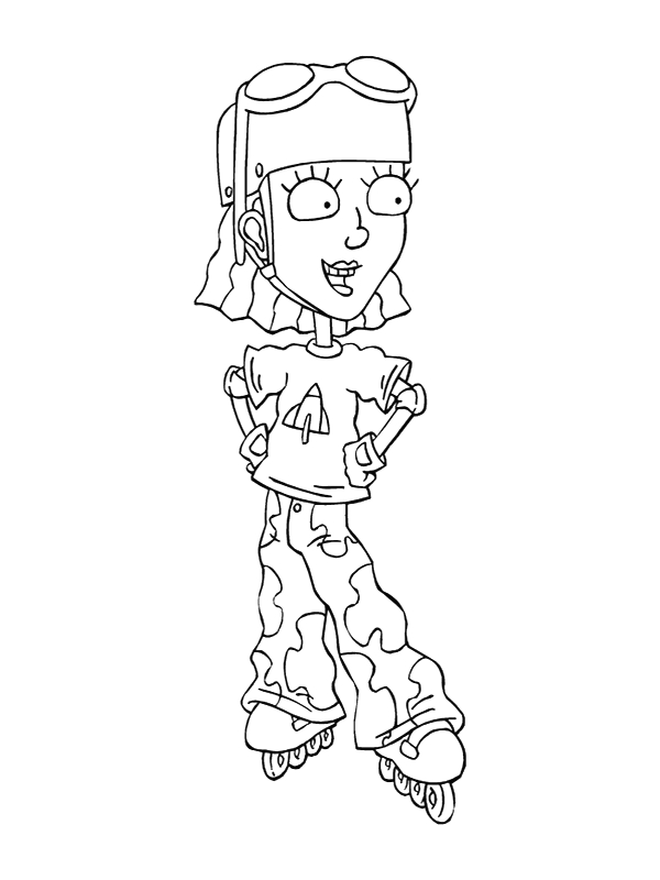 Scène de coloriage de Rocket Power sur un skate dans un parc