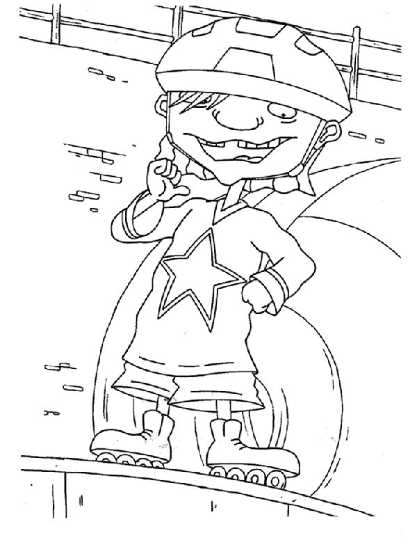 Coloriage de personnages de Rocket Power en pleine action sur leur planche à roulettes