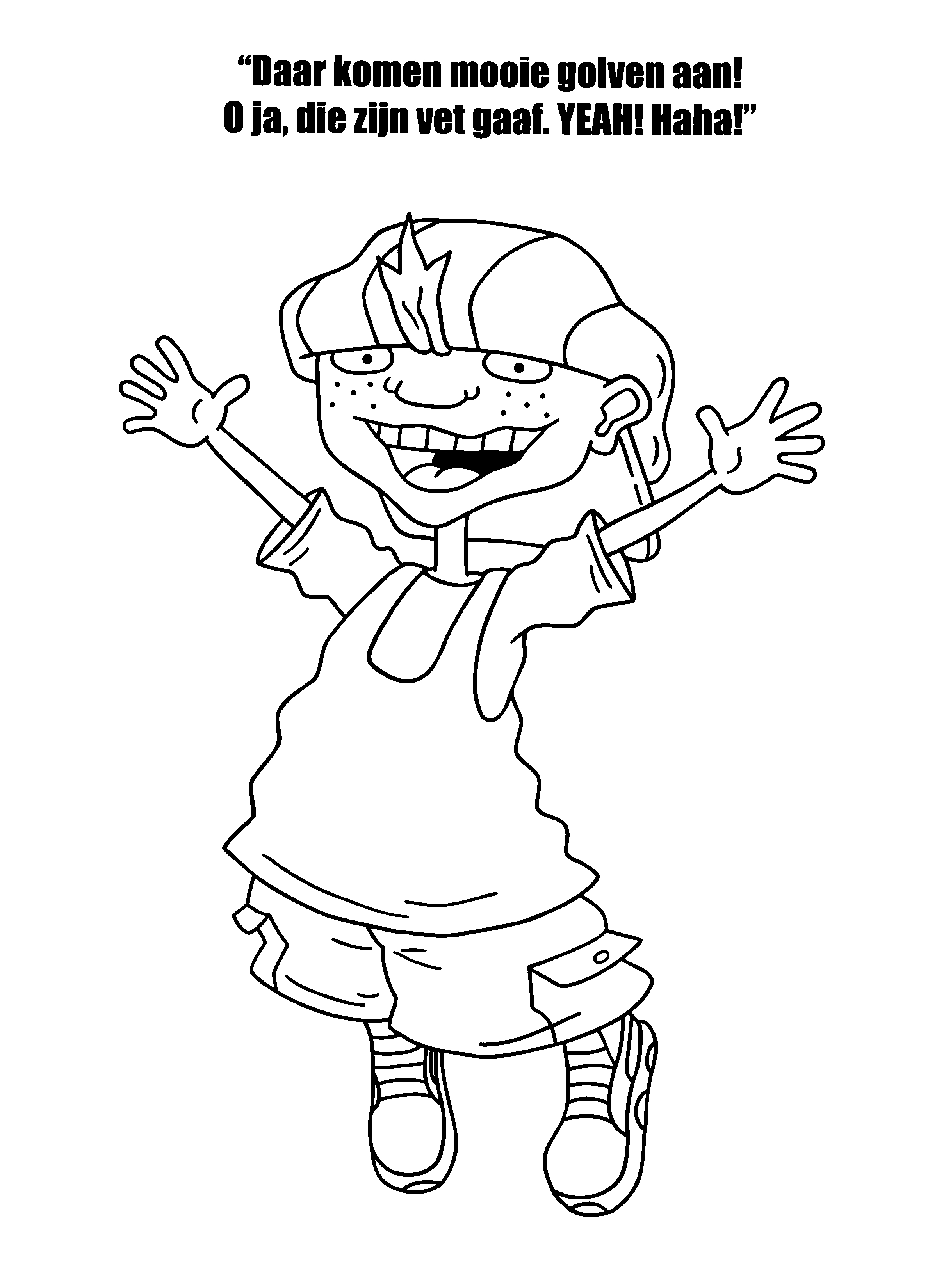 Coloriage d'un personnage de Rocket Power en pleine action sur sa planche à roulettes