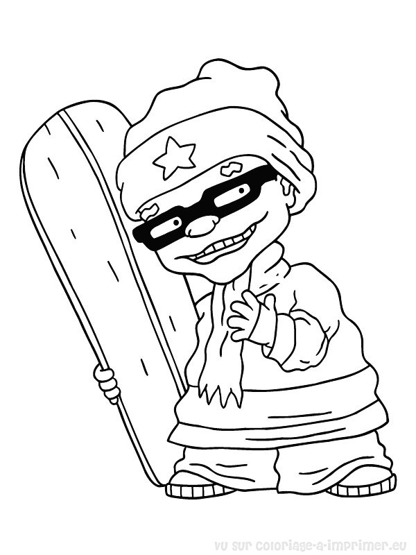Coloriage d'un personnage de Rocket Power en pleine action sur sa planche à roulettes