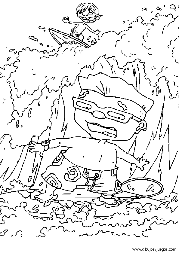 Coloriage de Rocket Power en pleine action sur un skateboard