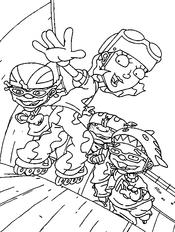 Scène d'aventure avec des personnages de Rocket Power sur leur planche à roulettes Scène d'aventure avec des personnages de Rocket Power sur leur planche à roulettes