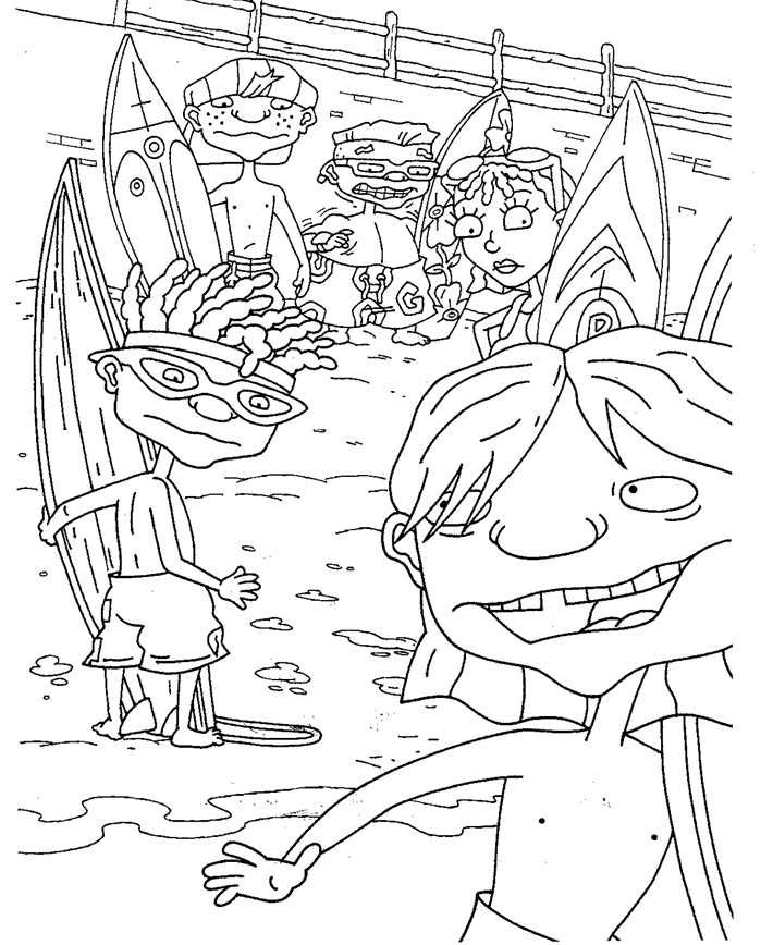 Scène de coloriage d'un groupe d'enfants en plein skate sur une rampe