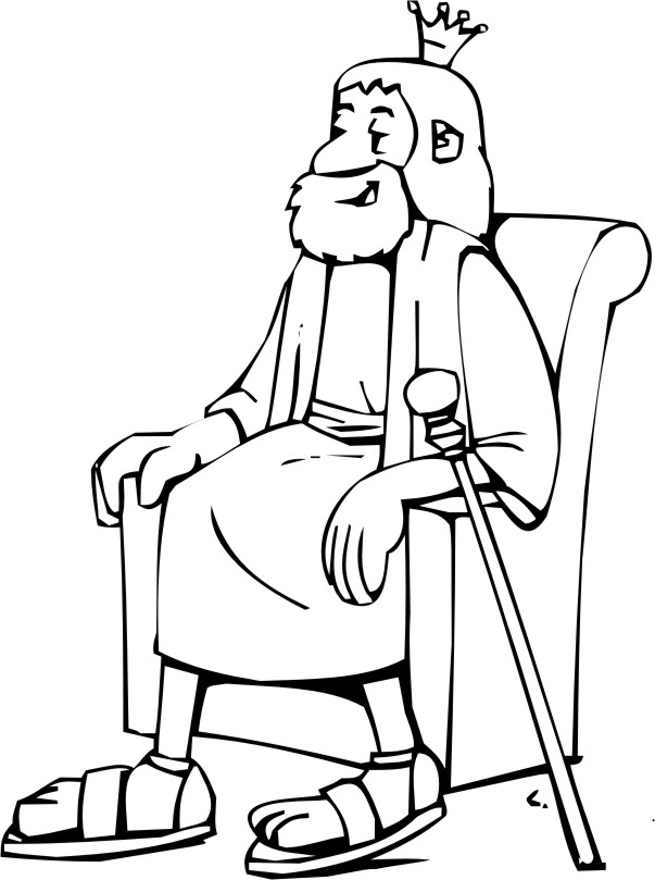 Coloriage d'un roi majestueux portant une couronne et un manteau royal