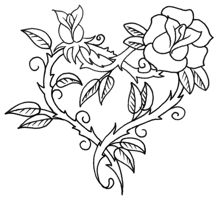 Coloriage de roses délicates entourées de feuillage