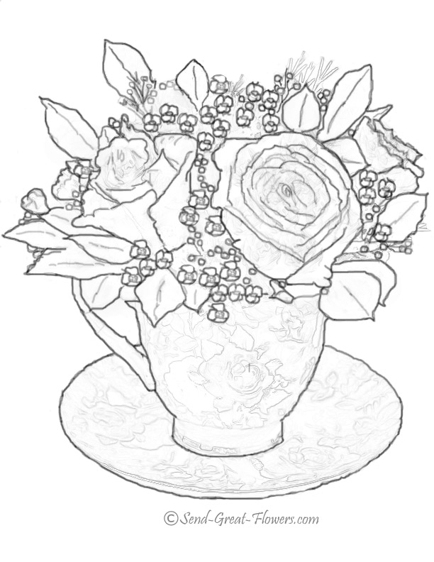 Coloriage de roses en pleine floraison sur un fond détaillé