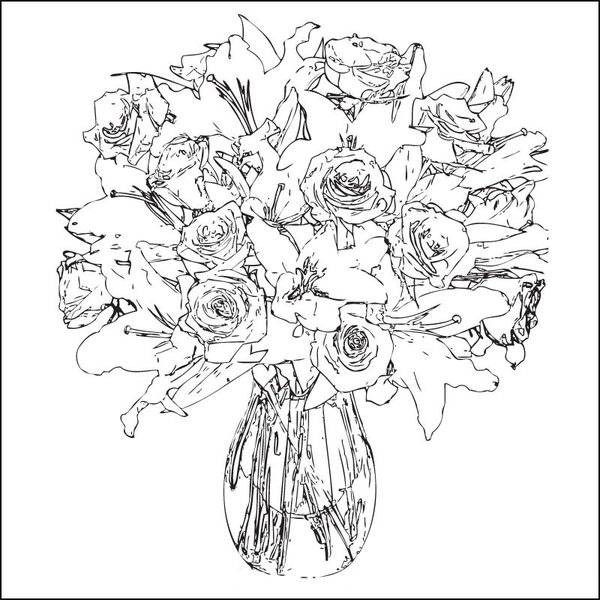Coloriage de roses dans un jardin serein