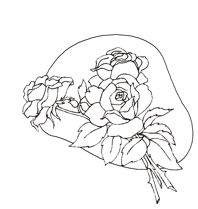 Coloriage de roses délicates sur tige avec feuillage