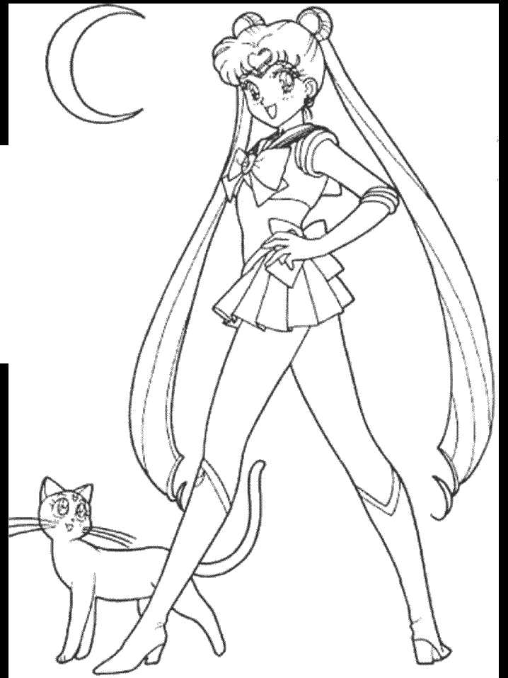 Coloriage de Sailor Moon avec ses amis dans un paysage urbain