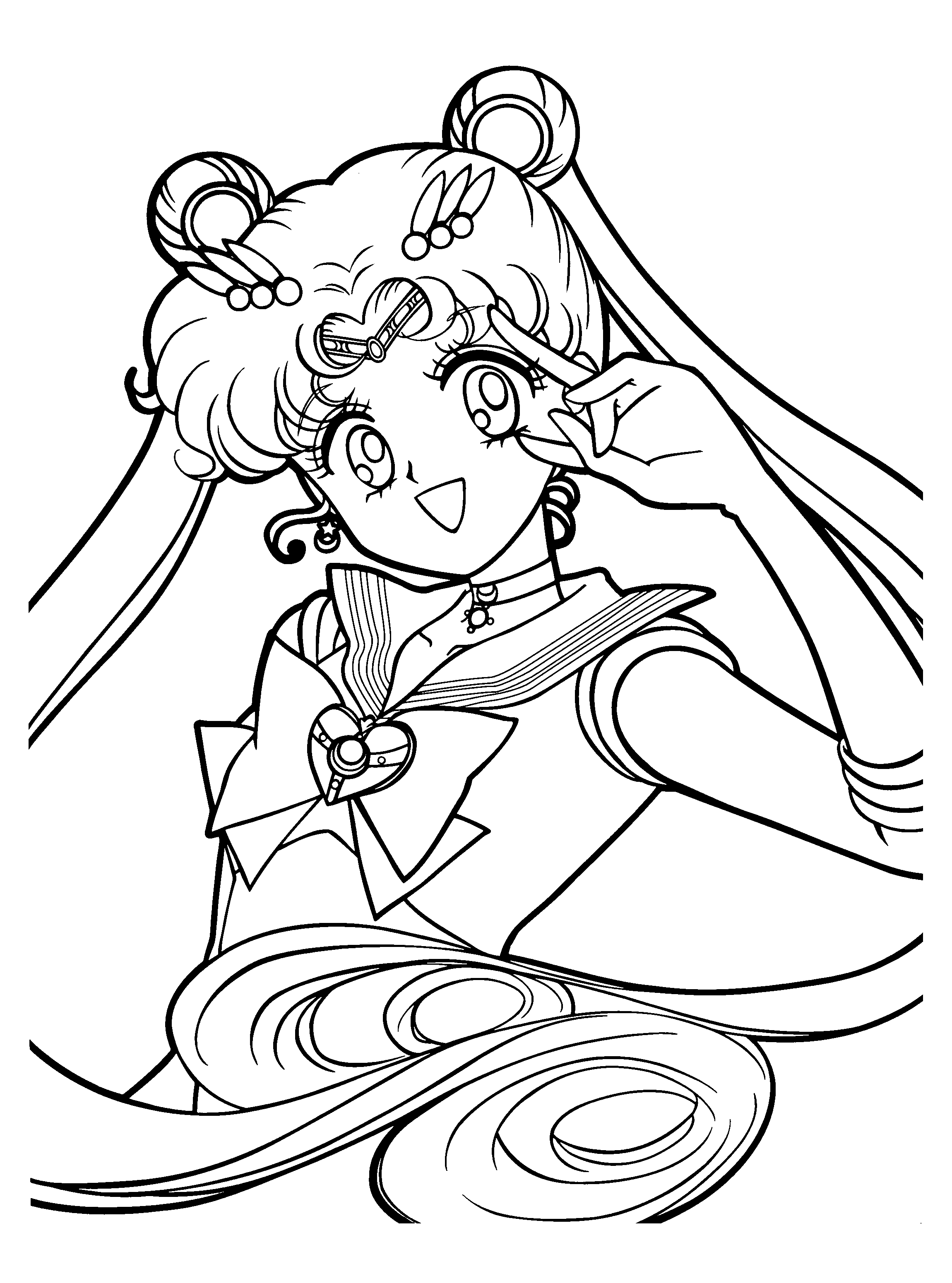 Coloriage de Sailor Moon en pleine action avec son chat Luna