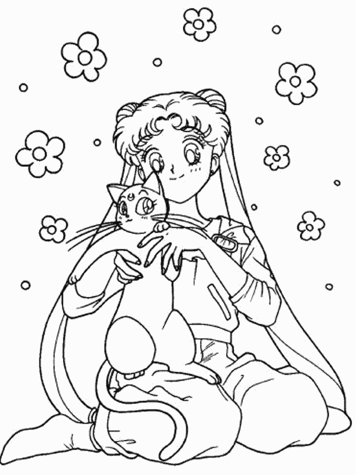 Coloriage de Sailor Moon en pleine action avec ses amis