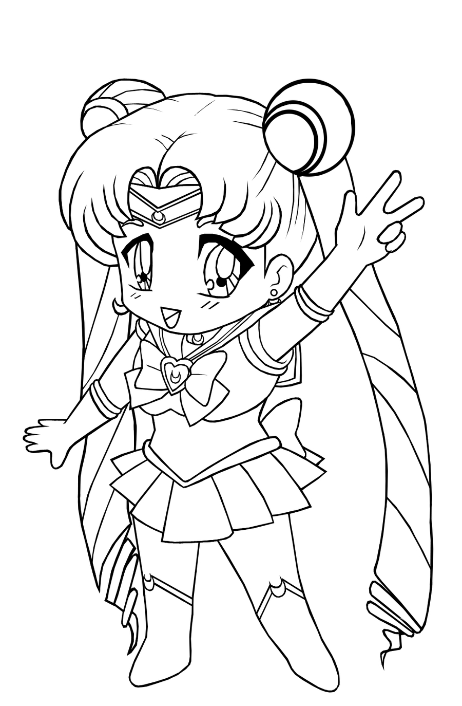 Coloriage de Sailor Moon, héroïne en action avec son bâton magique