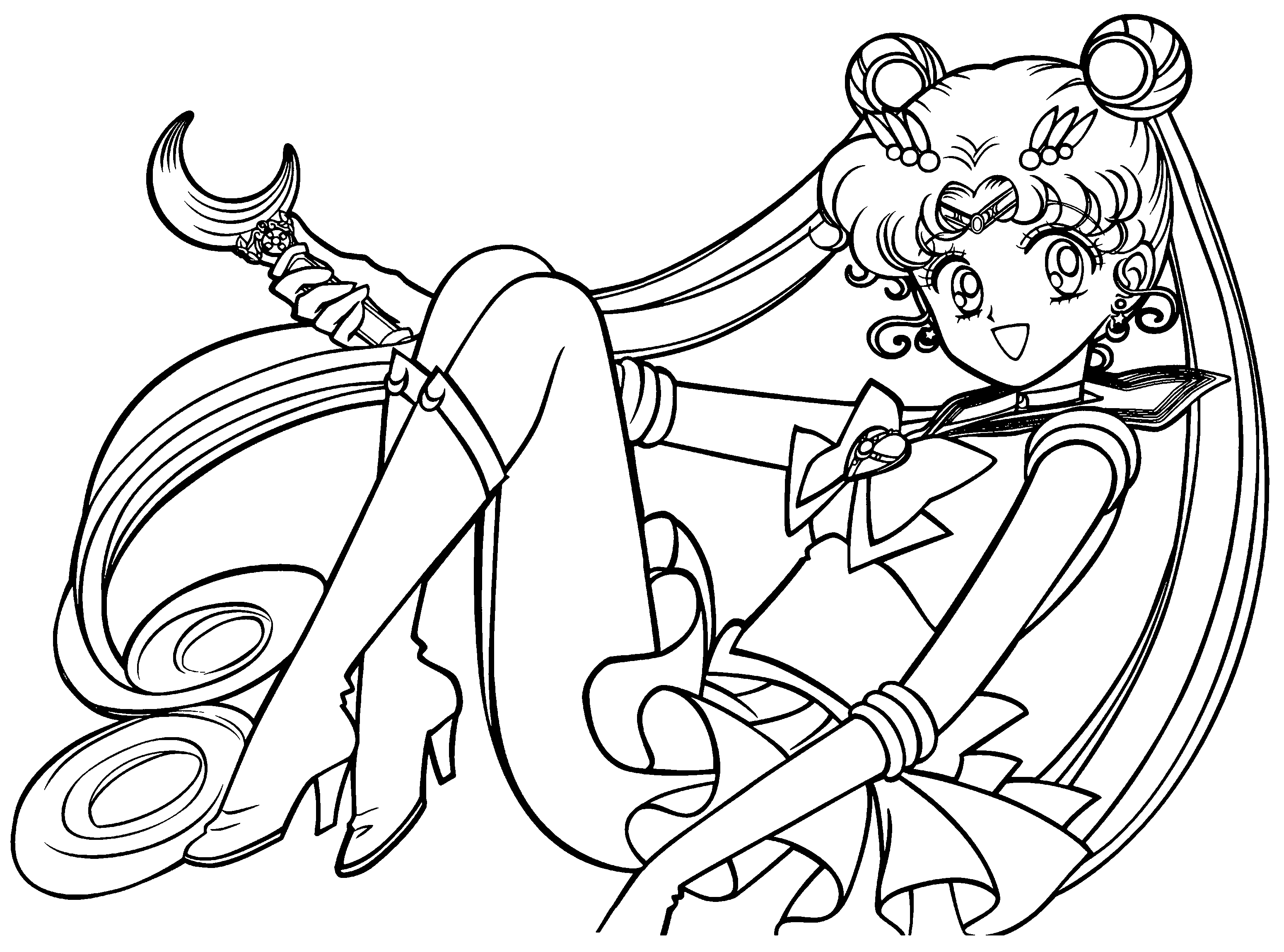 Coloriage de Sailor Moon en pleine action dans son univers
