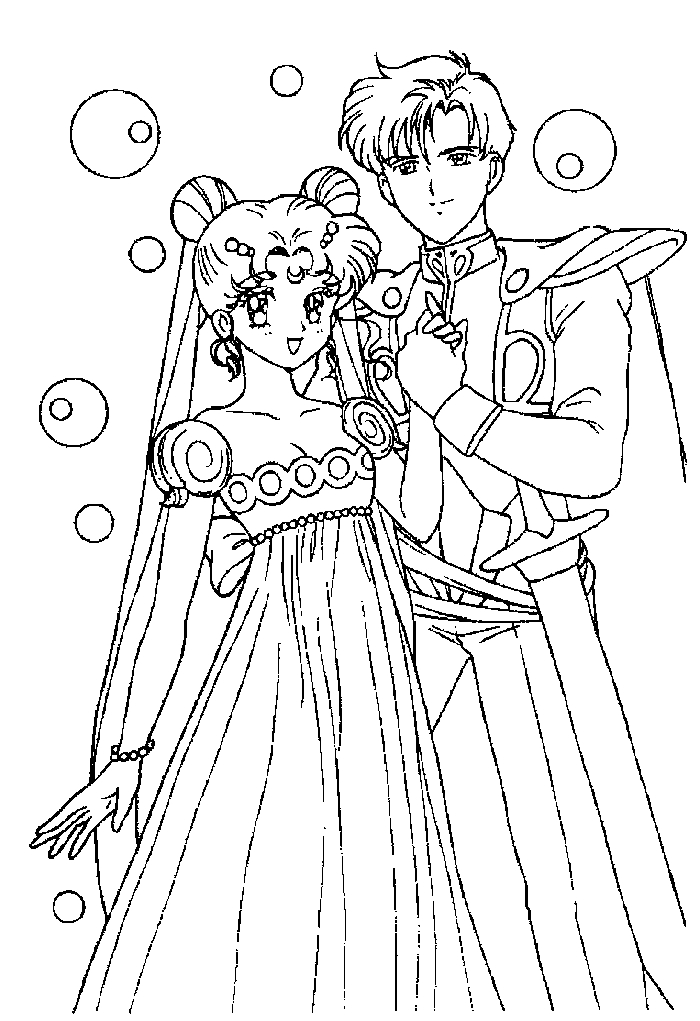 Coloriage de Sailor Moon en pleine action avec ses amis