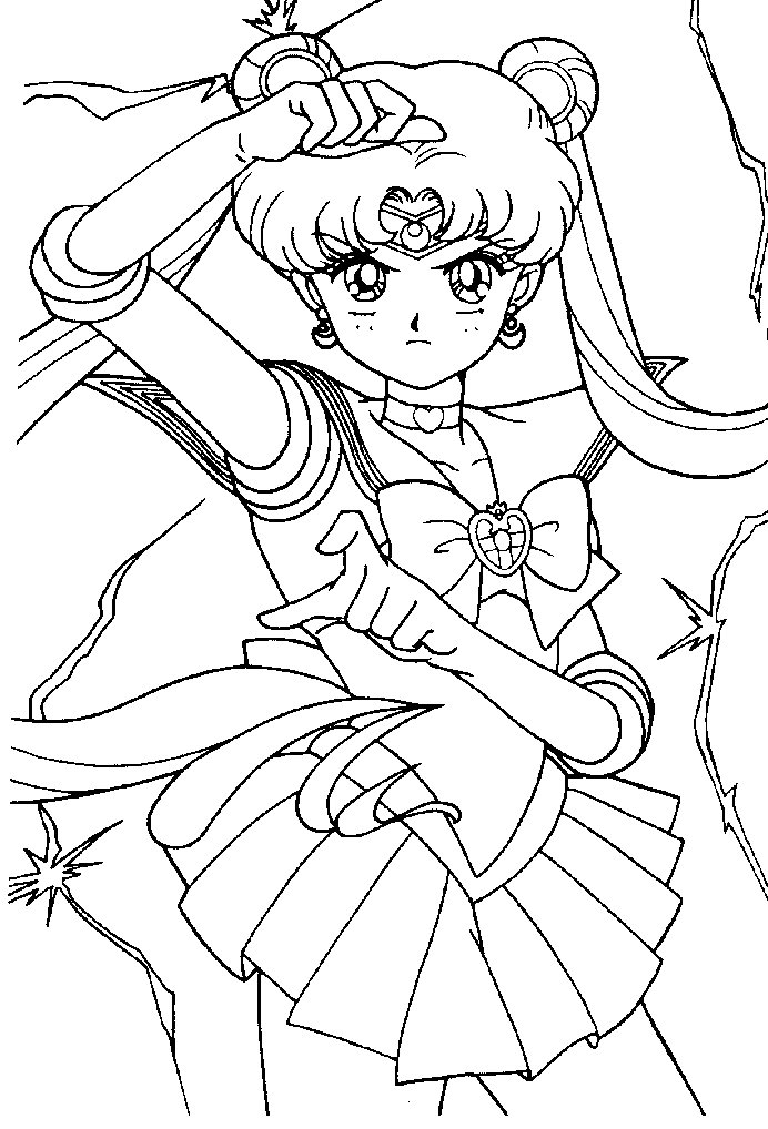 Coloriage de Sailor Moon en pleine action avec son chat Luna