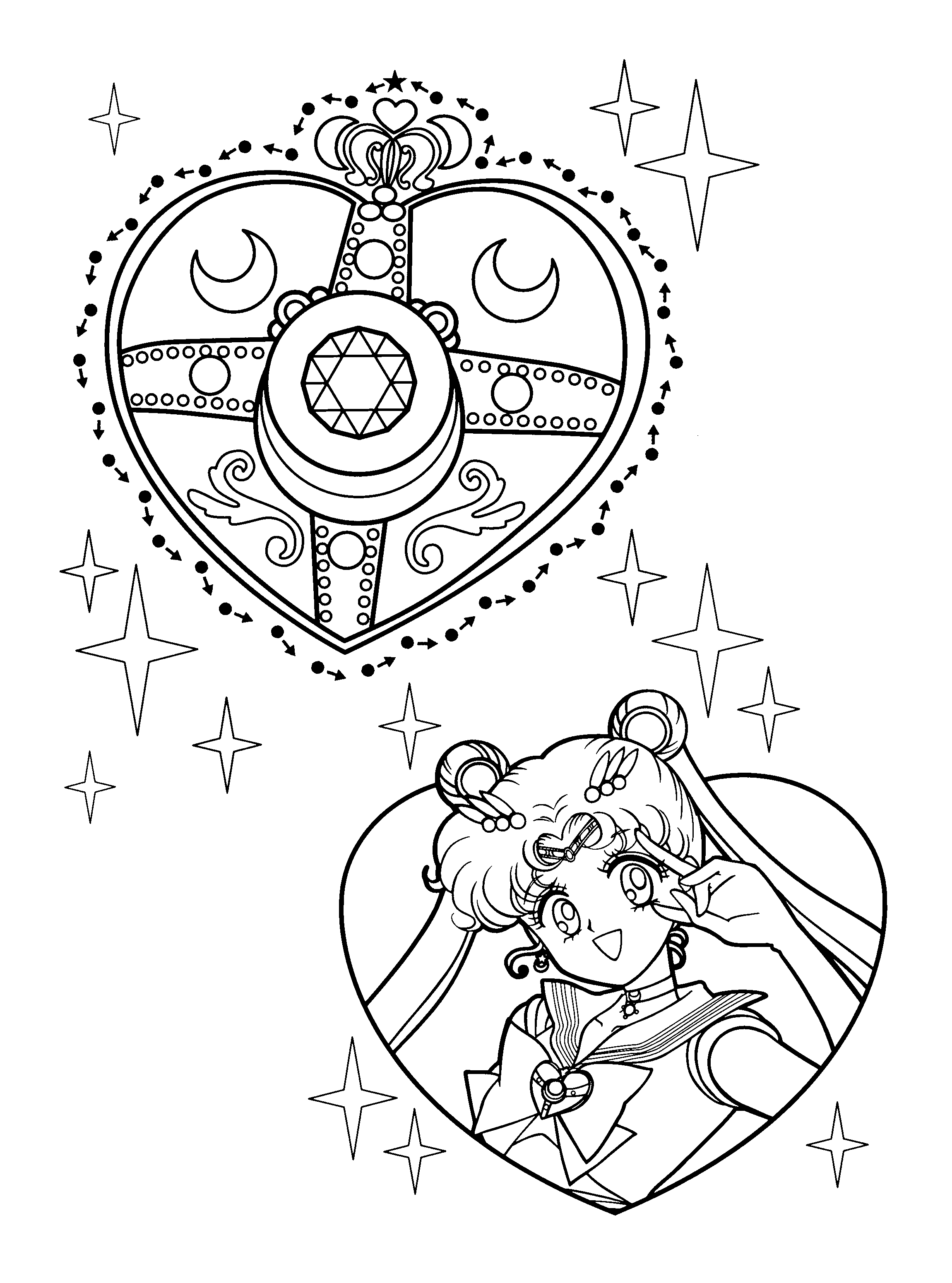 Coloriage de Sailor Moon en pleine action dans un décor stylisé