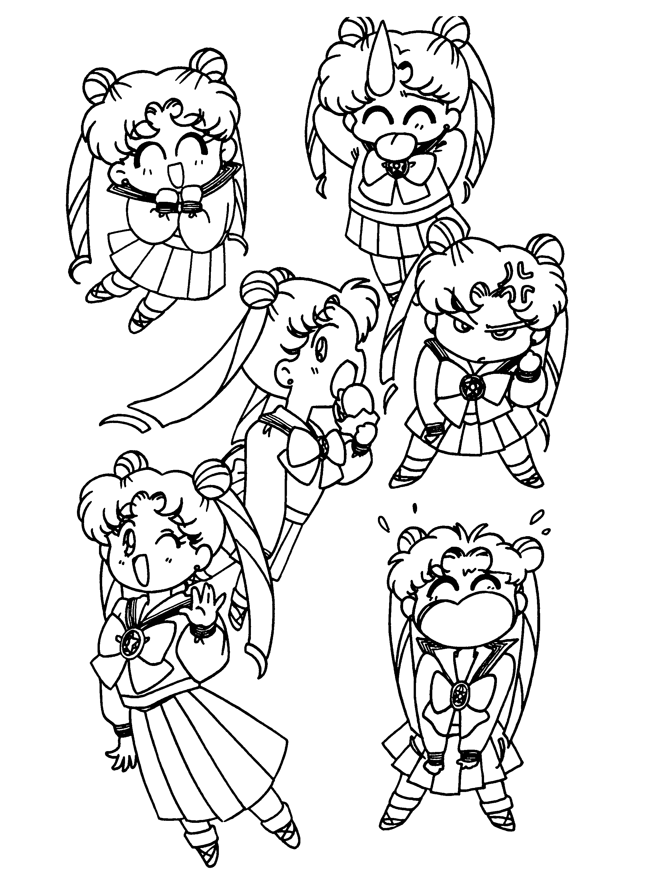 Coloriage de Sailor Moon en pleine action avec ses amis