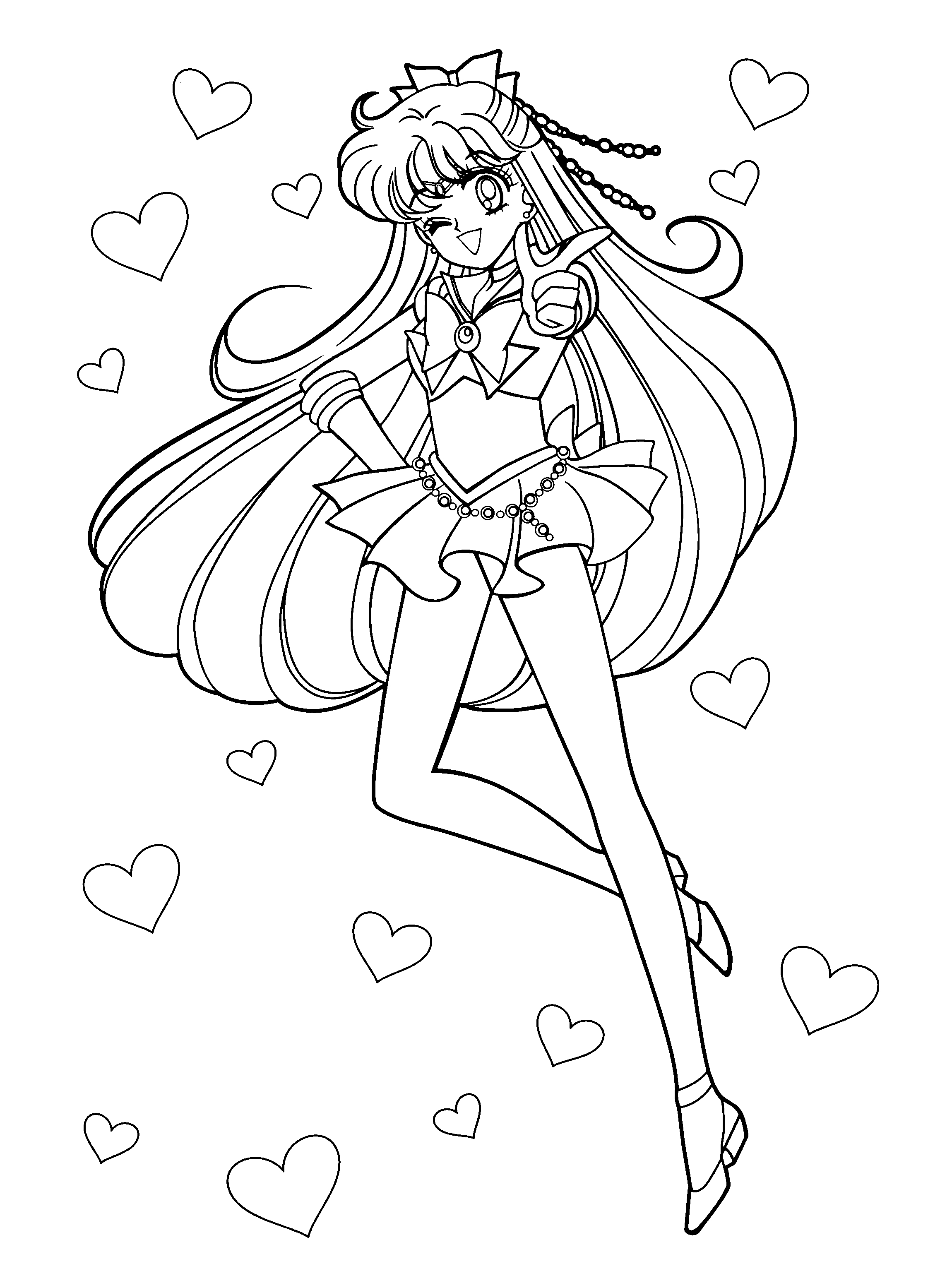 Coloriage de Sailor Moon avec ses amis dans un cadre dynamique