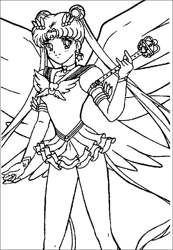 Coloriage de Sailor Moon en pleine action avec ses amis