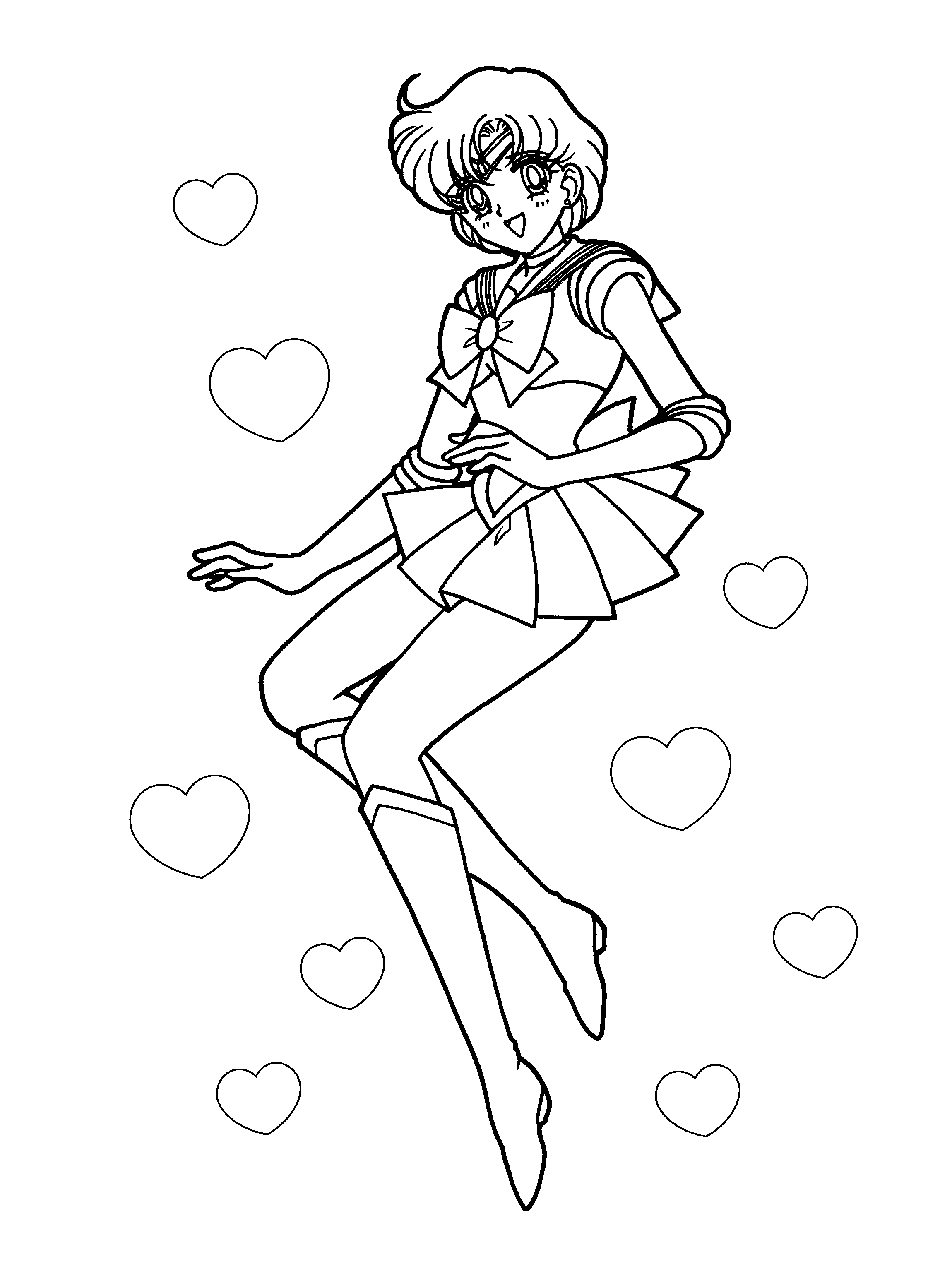 Coloriage de Sailor Moon en pleine action avec ses amis