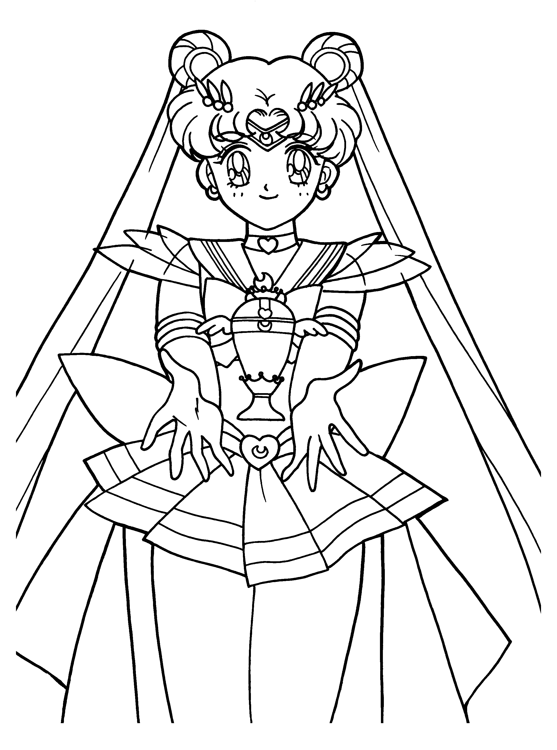 Coloriage de Sailor Moon en pleine action avec son sceptre magique