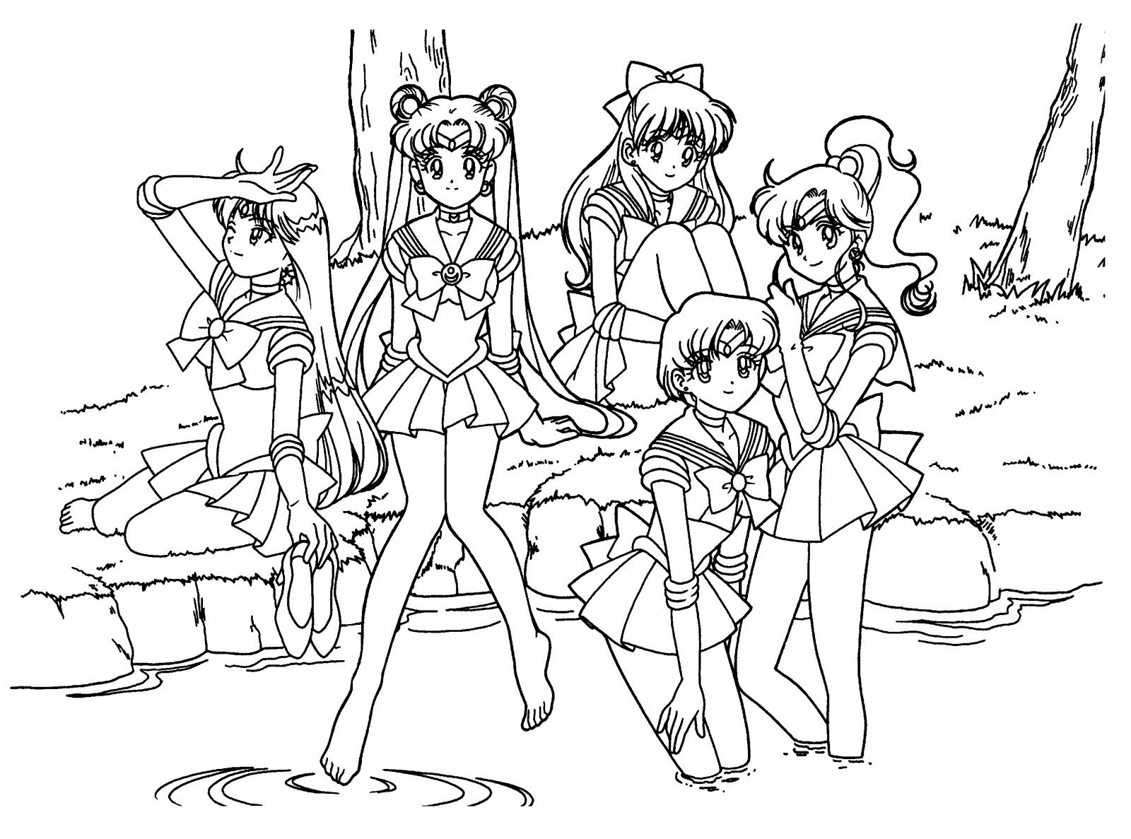 Coloriage de Sailor Moon en pleine action, entourée d'étoiles