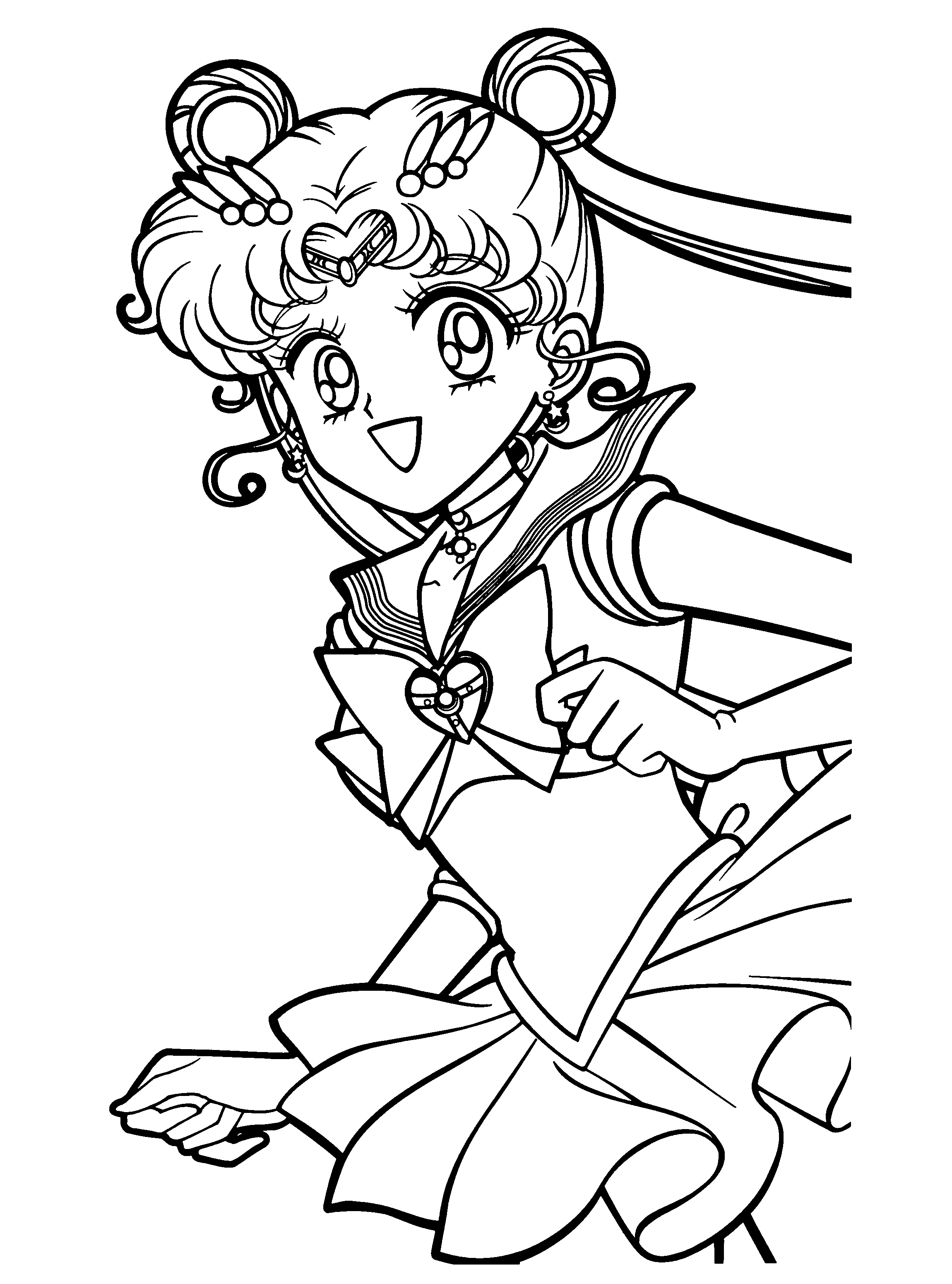 Coloriage de Sailor Moon en pleine action dans un décor stylisé