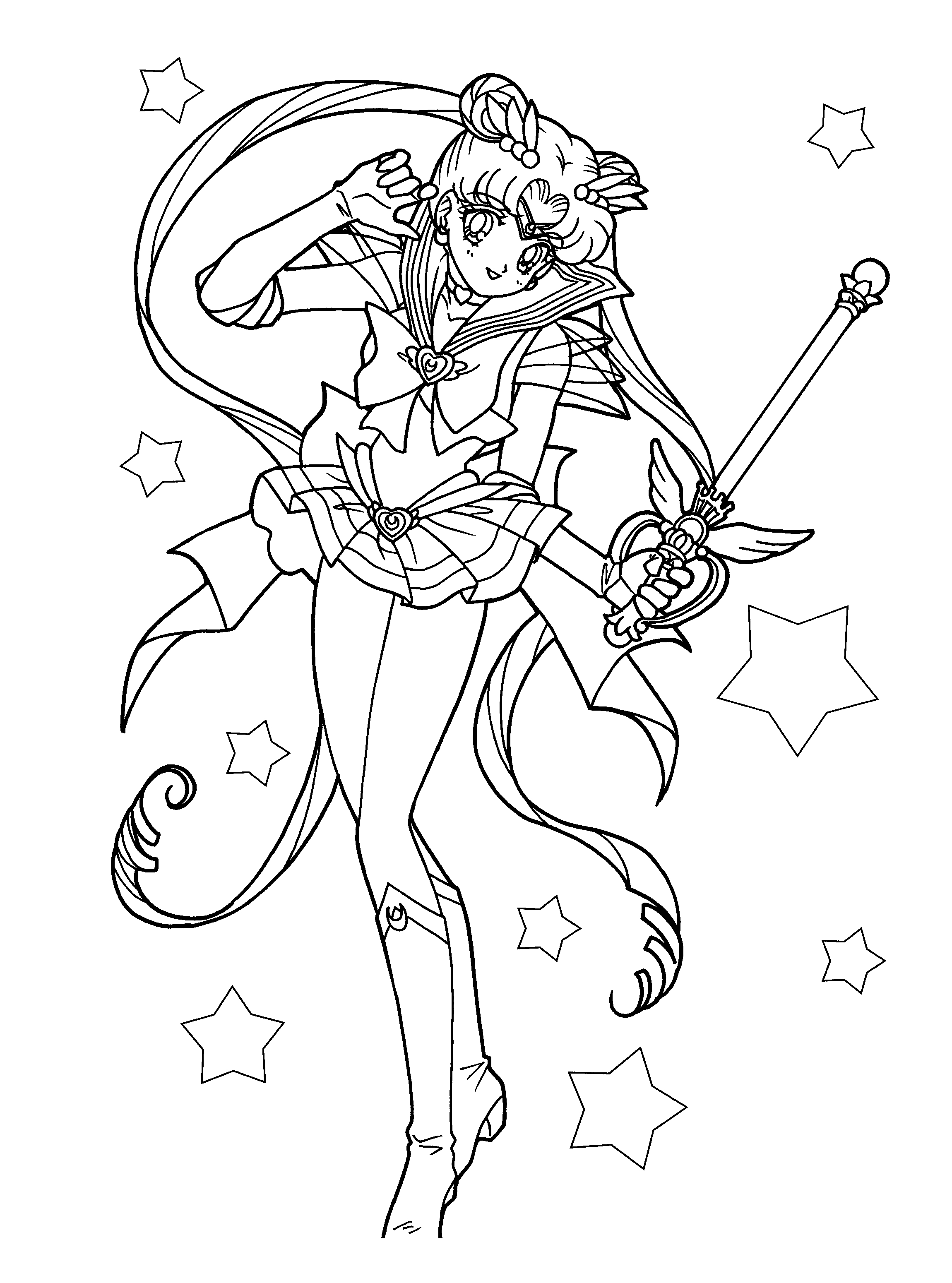 Coloriage de Sailor Moon en pleine action avec ses amis