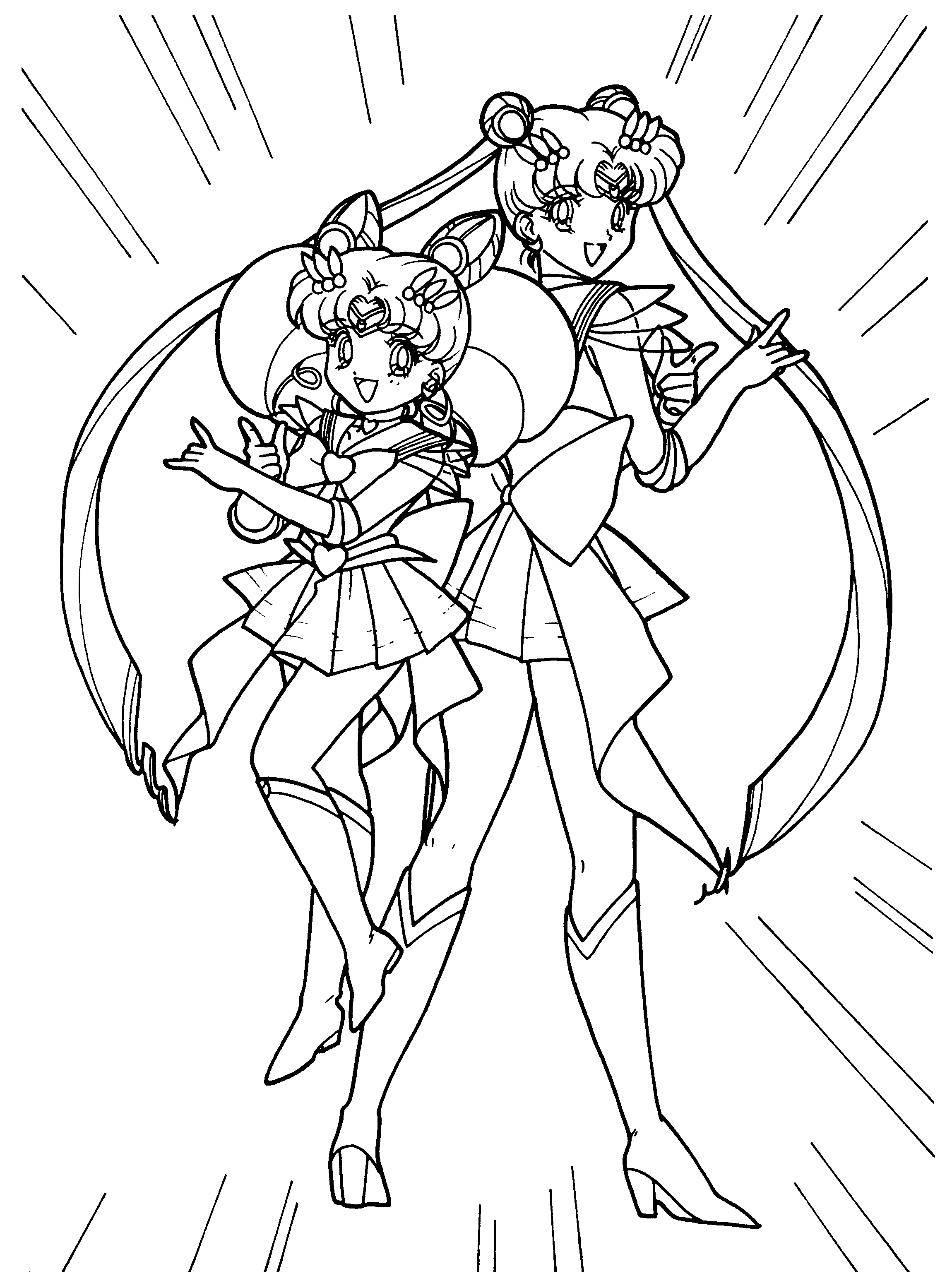 Coloriage de Sailor Moon avec ses amis au clair de lune