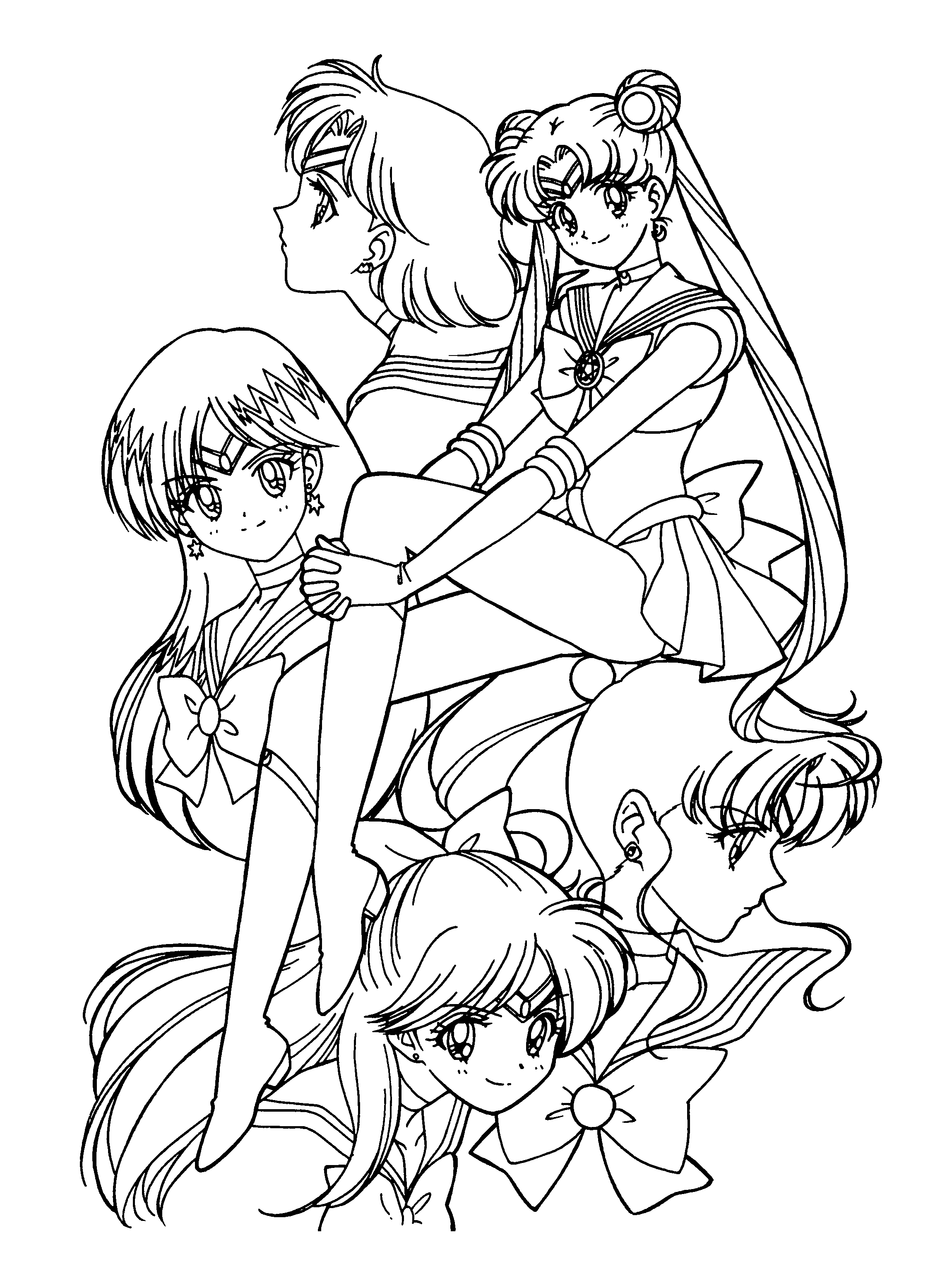 Coloriage de Sailor Moon dans une pose dynamique, entourée d’étoiles