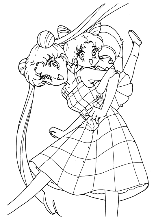Coloriage de Sailor Moon en pleine action avec son chat Luna