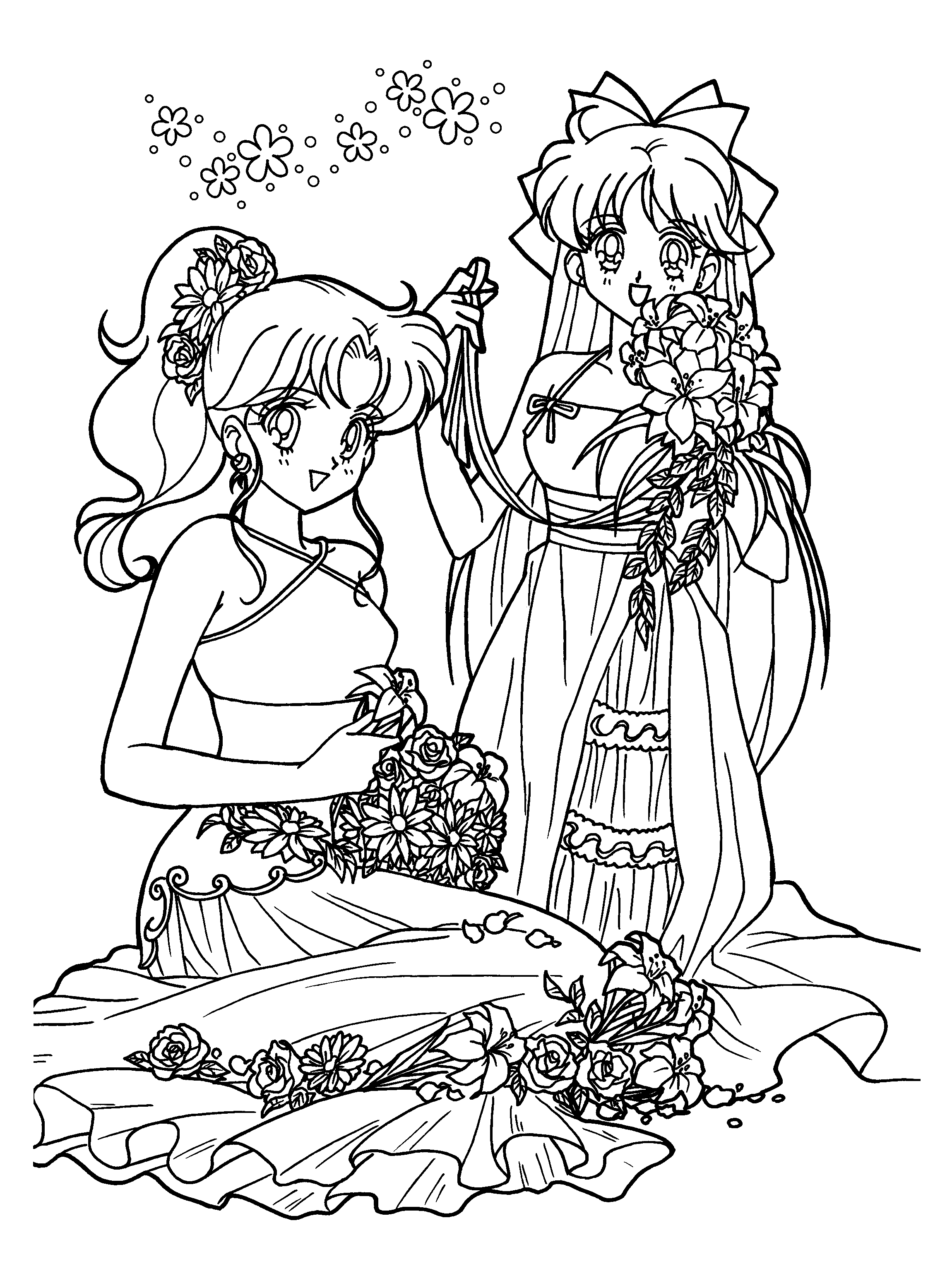 Coloriage de Sailor Moon en pleine action avec son équipe