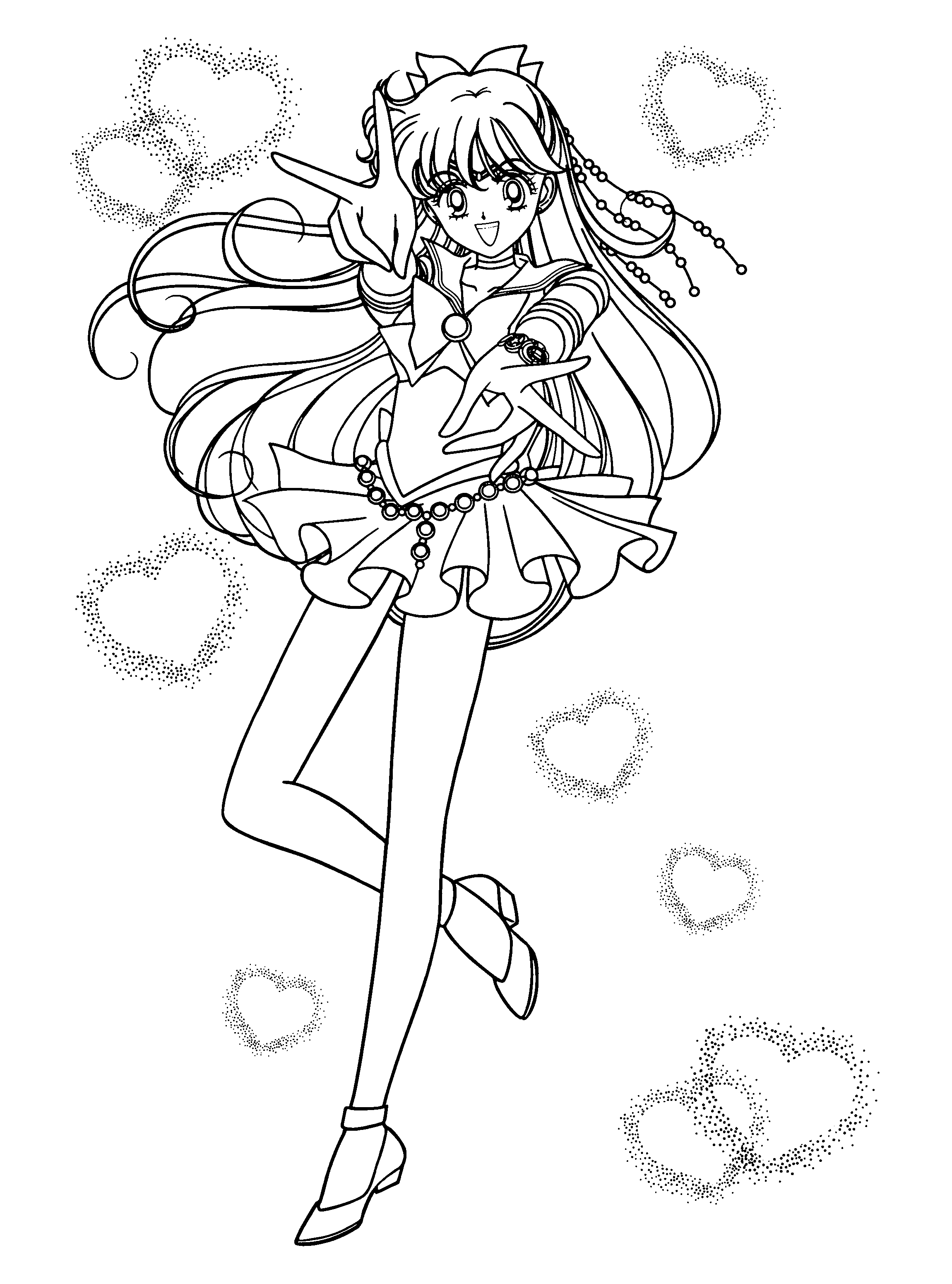 Coloriage de Sailor Moon en pleine action avec ses amis