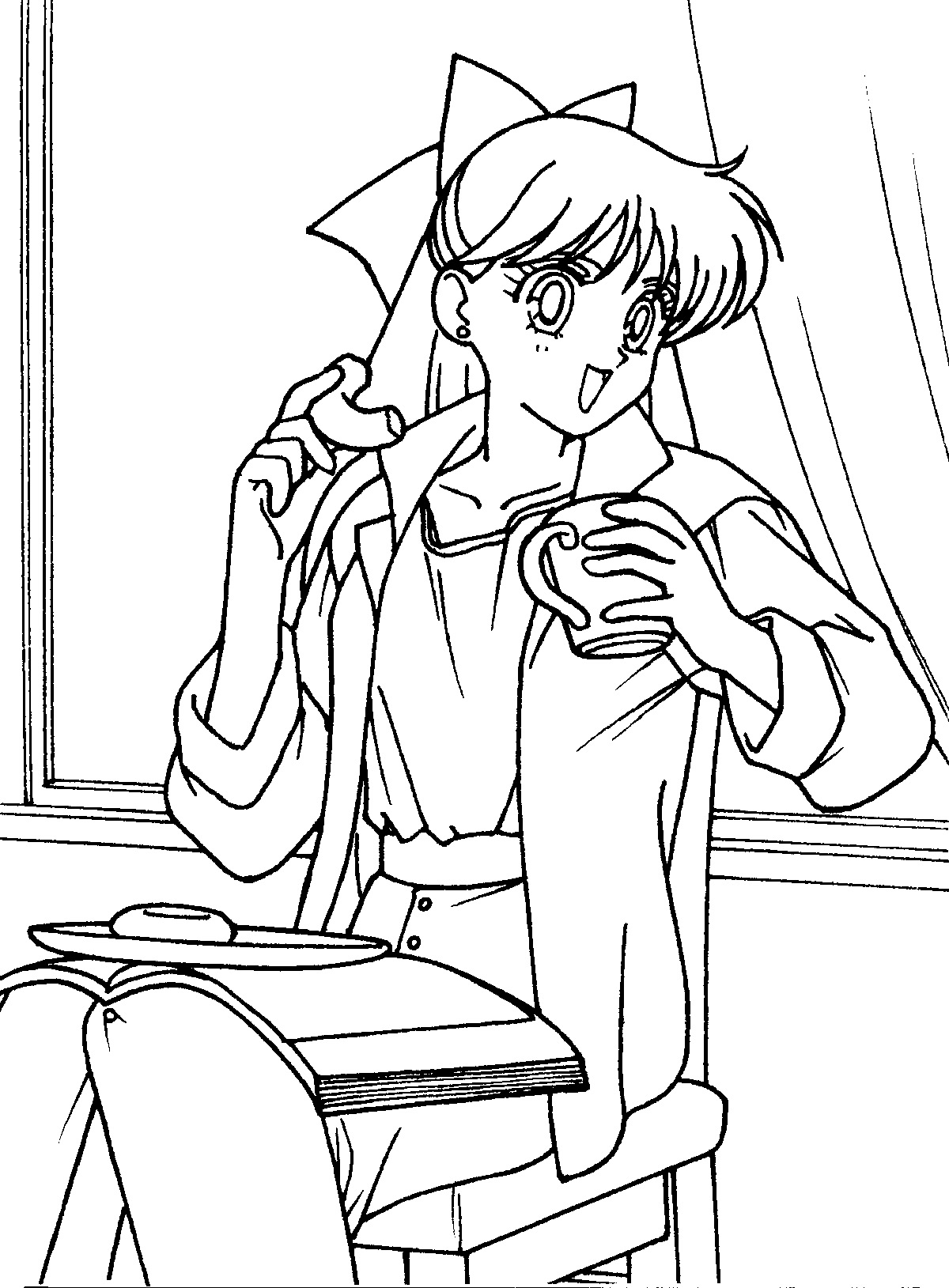 Coloriage de Sailor Moon en pleine action dans un décor stylisé